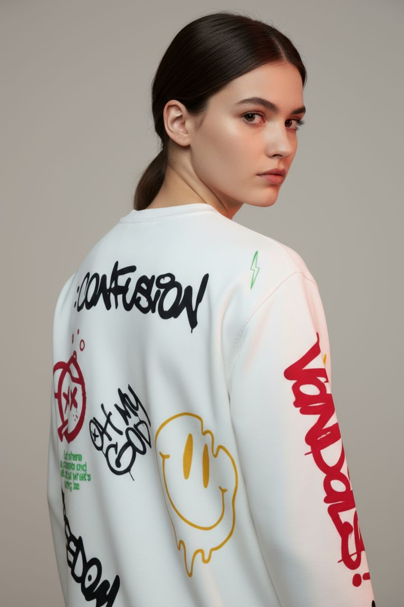 Graffiti Flock Print Sweatshirt – Limited Edition